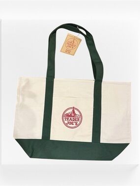 TRADER JOE’S Classic Canvas Green/Cream Tote Bag, Limited Edition